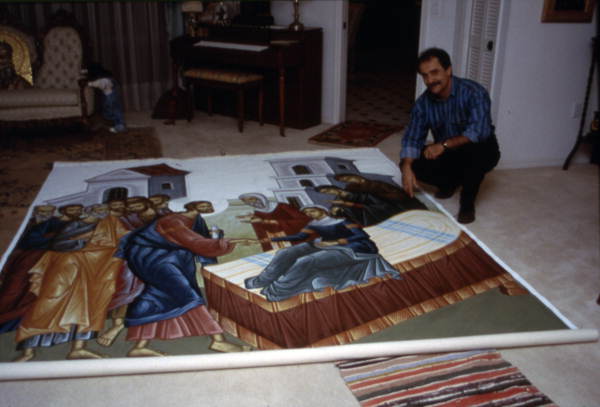 John Filippakis with a religious painting - Clearwater, Florida.