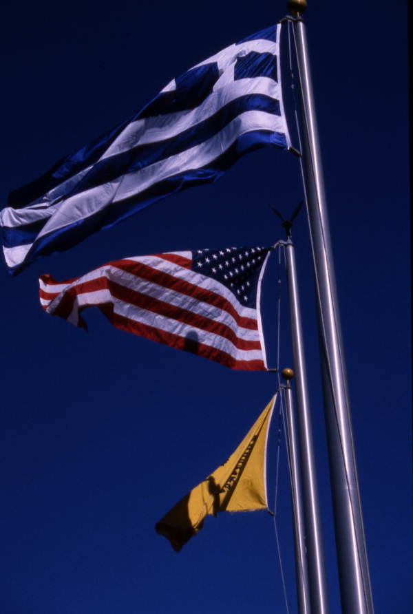 Greek and American flag - Tarpon Springs, Florida.