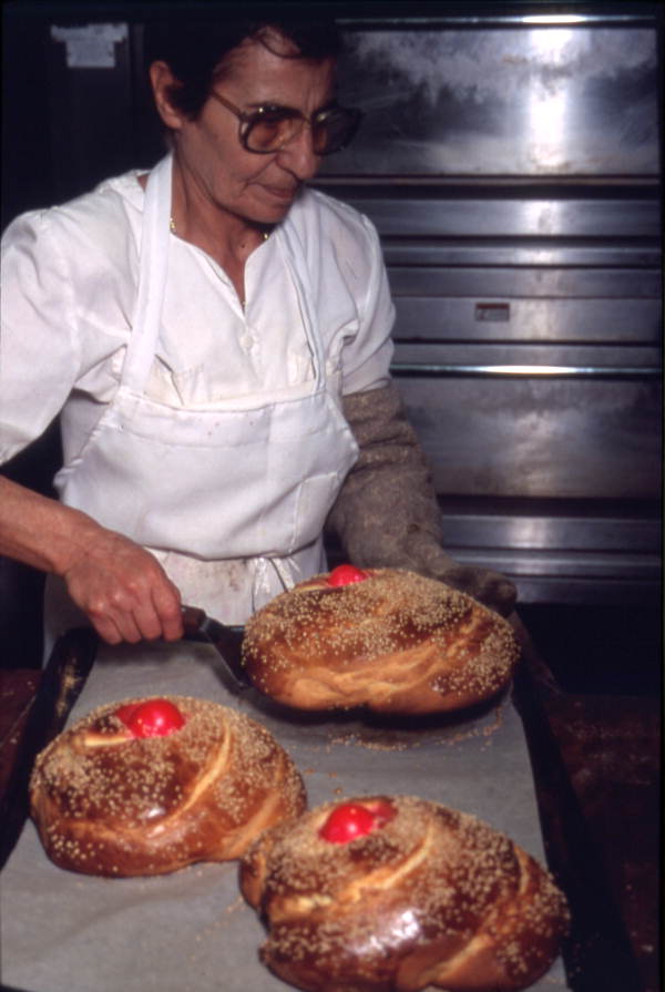 Ekaterini Regas with Greek Easter bread - Tarpon Springs, Florida.