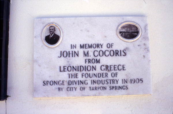 Memorial plaque to John Cocoris - Tarpon Springs, Florida.