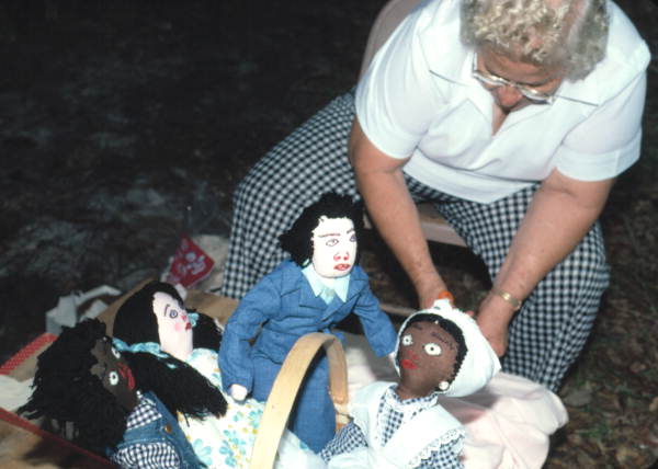 Bertha Burnham making dolls at the 1977 Florida Folk Festival - White Springs, Florida