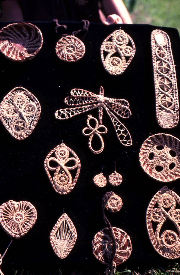 Display of baskets and other crafts made by Iva Campbell