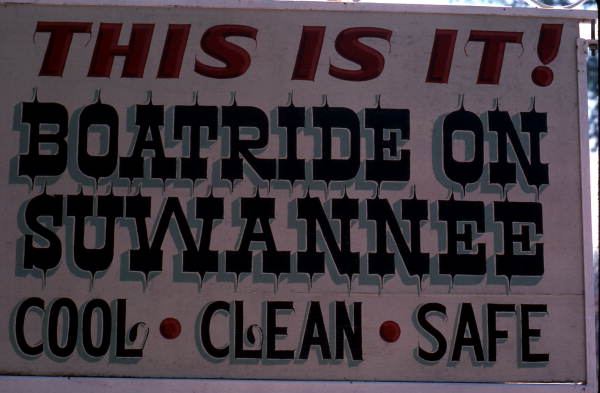 Sign advertising boat rides on the Suwannee