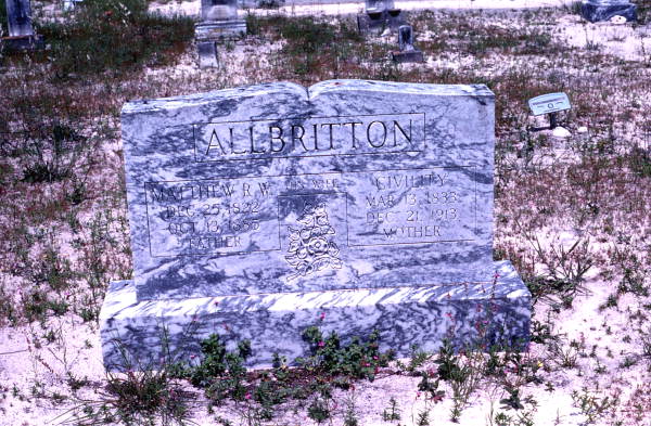 Headstone in the cemetery at Bethlehem Primitive Baptist Church - Old Chicora, Florida
