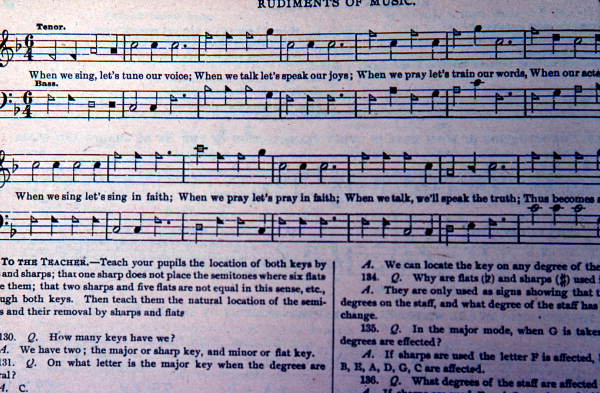 "Rudiments of Music" from a revised copy of the "Sacred Harp" by W.M. Cooper - Old Chicora, Florida