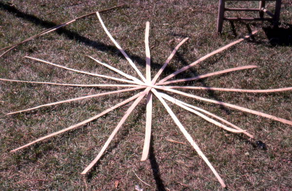 Wagon wheel shape of white oak strips layed out by Lucreaty Clark