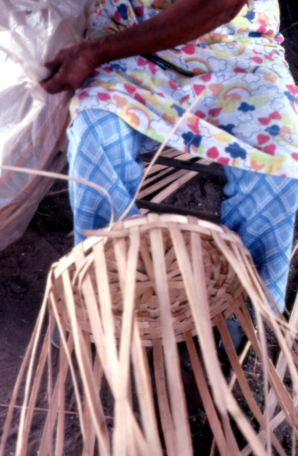 Lucreaty Clark weaving a white oak basket