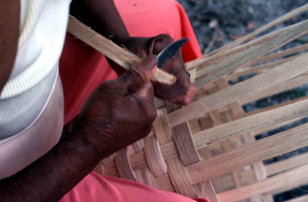 Lucreaty Clark making a white oak basket - White Springs, Florida