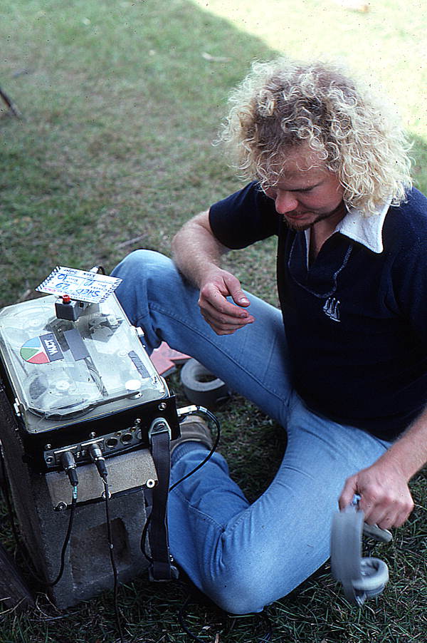 Sound technician, Rob Thomas, monitoring recording equipment during taping of Lucreaty Clark - Lamont, Florida