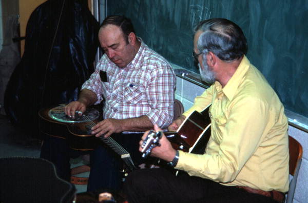Bunch Bass playing dobro and Tom Herndon playing guitar for Hamilton County High School students - Jasper, Florida.