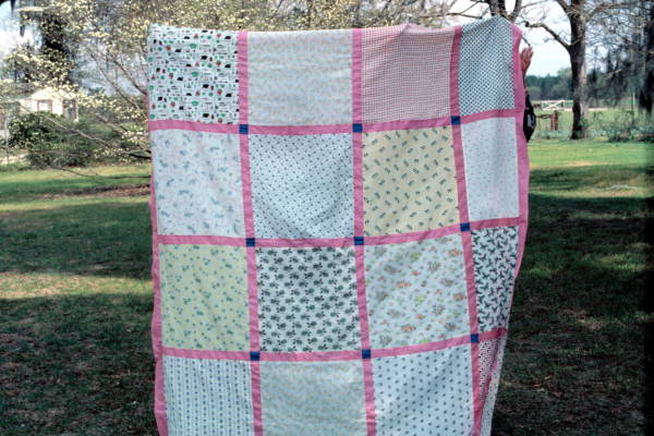 Quilt top made by Grace Scaff from flour sacks - White Springs, Florida.