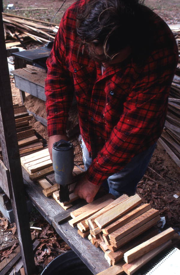 Steve Moody making a stone crab trap - Perry, Florida