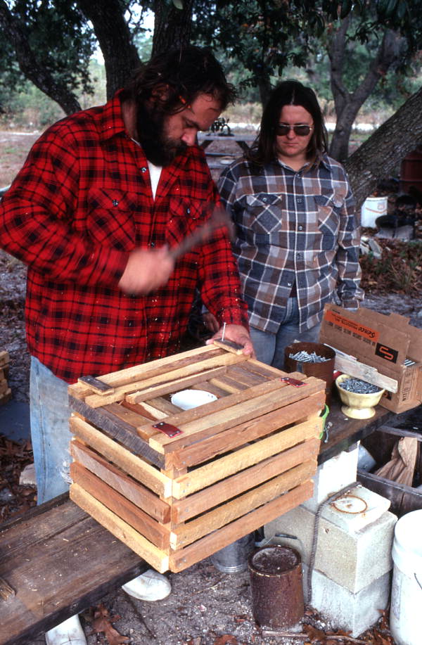 Steve Moody making a stone crab trap - Perry, Florida