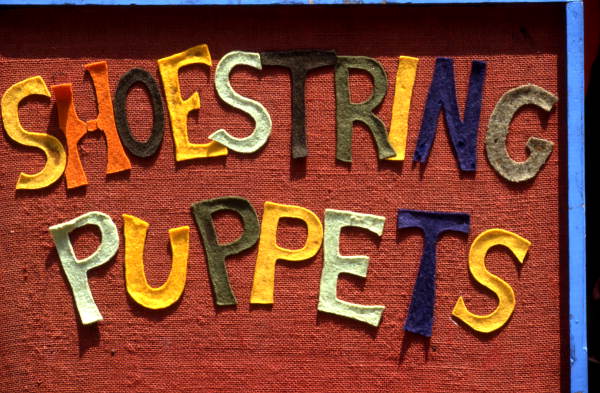 Sign for the Shoestring Puppets show - White Springs, Florida
