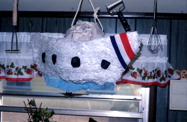 Boat pinata being made by Viki Grimm - De Land, Florida