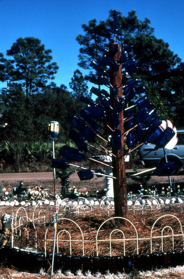 Pine tree made of bottles - Dunn's Creek, Florida.