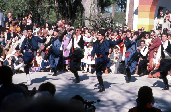 Male Greek dancers performing at a "glendi" - Tarpon Springs, Florida