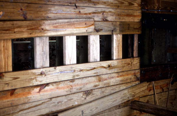 Bow view of ribs below deck inside the boat - Jacksonville, Florida.