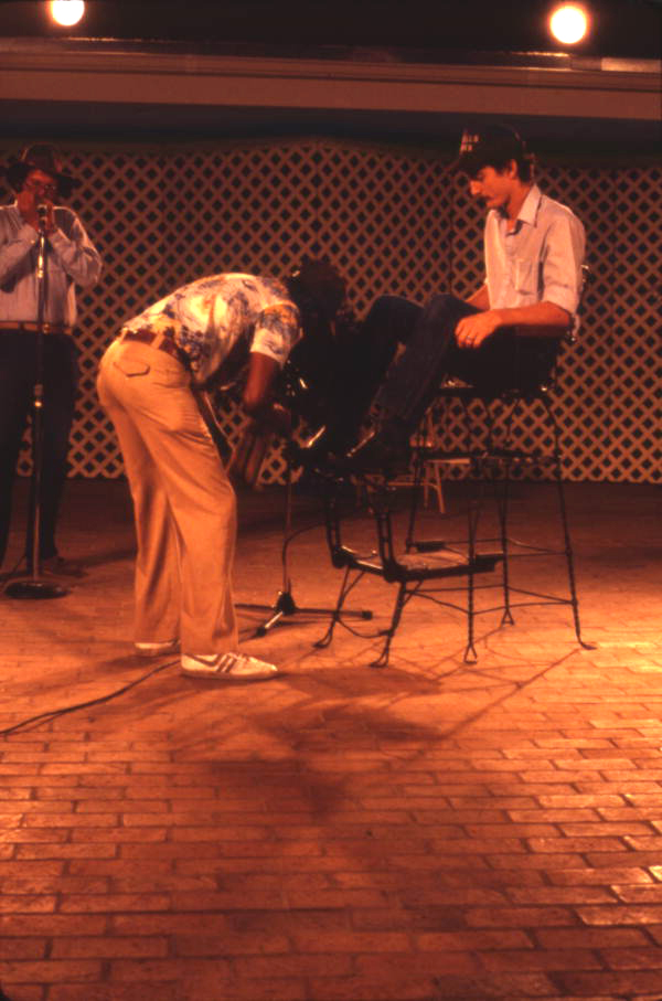 Frank Mitchell and Bobby Hicks performing "Shoeshine rhythm" at the 1985 Florida Folk Festival - White Springs, Florida