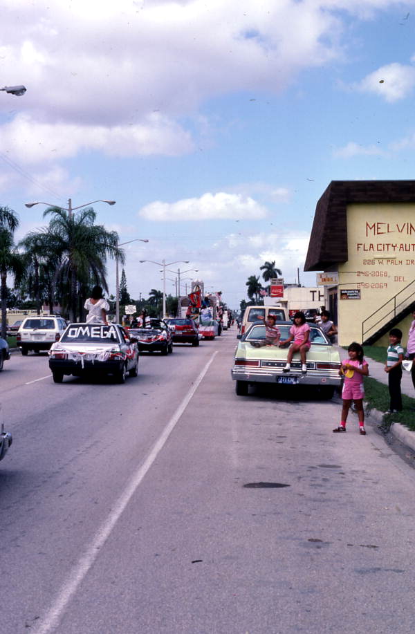 View of the Mexican Independence Day parade going down the street - Florida City, Florida