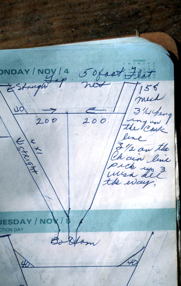 Diagram of flat net from Costa Buzier's notebook - Apalachicola, Florida