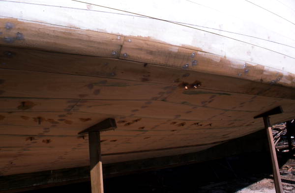 Close-up of the port side of a shrimp boat under construction by Bud Seymour - Apalachicola, Florida.