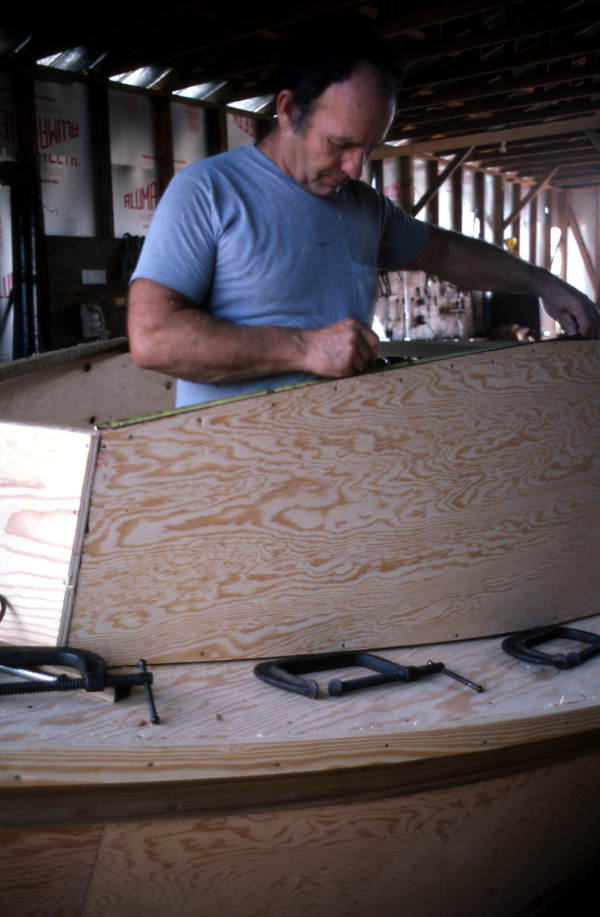 Bobby Shiver constructing an oyster skiff's cabin - Eastpoint, Florida