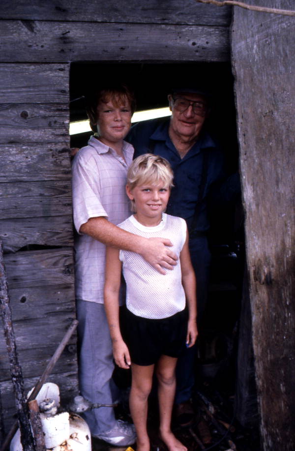 Knife maker Loys Cain with grandsons Daniel and Mark - Eastpoint, Florida