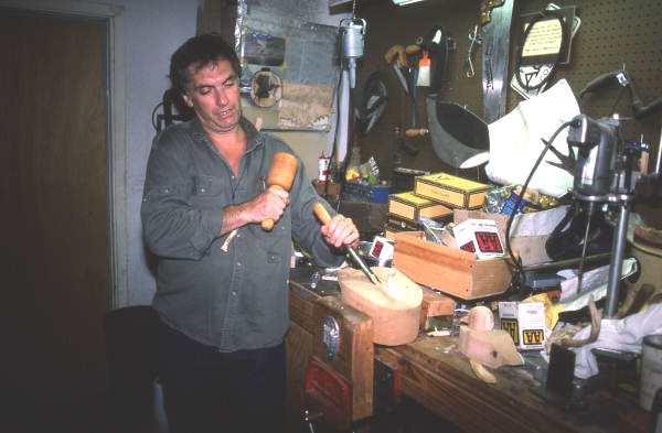 Mike Berg carving a duck decoy - Jacksonville, Florida.
