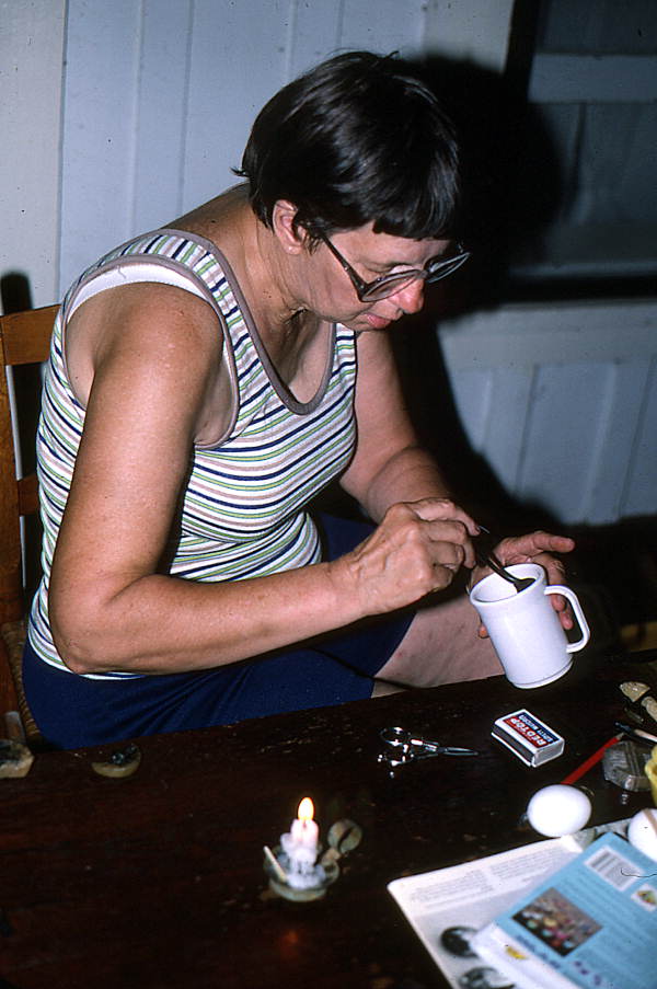 Evelyn Coskey demonstrating Polish egg decoration (pysanky) - Starke, Florida
