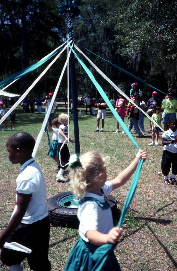 South Hamilton Elementary School students playing with a Maypole - White Springs, Florida