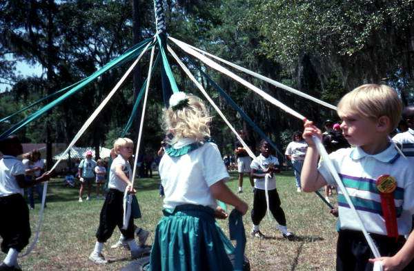 South Hamilton Elementary School students playing with a Maypole - White Springs, Florida