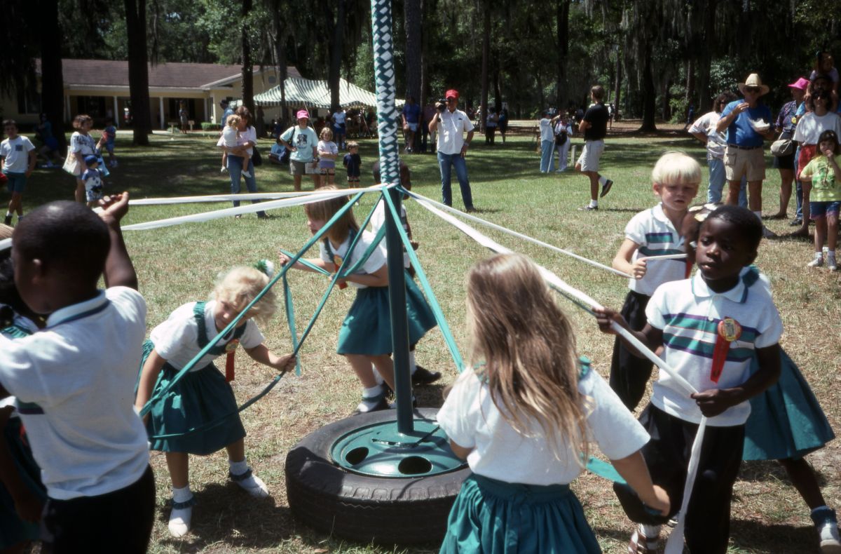 South Hamilton Elementary School students playing with a Maypole - White Springs, Florida