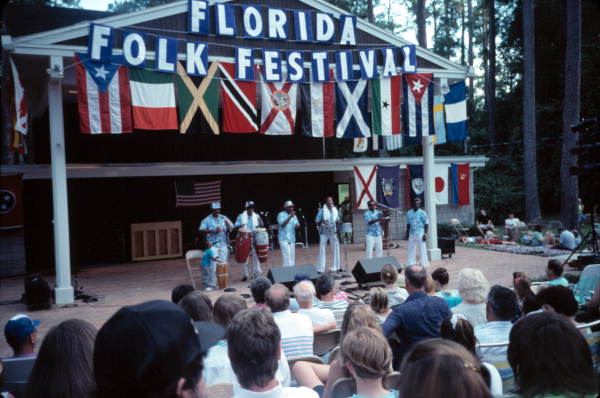 Key West Island Junkanoos playing calypso music at the 1991 Florida Folk Festival - White Springs, Florida