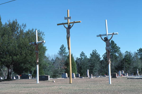 Plywood calvary figures by Eligah Morris at the Nettle Ridge Cemetery - Blountstown, Florida.