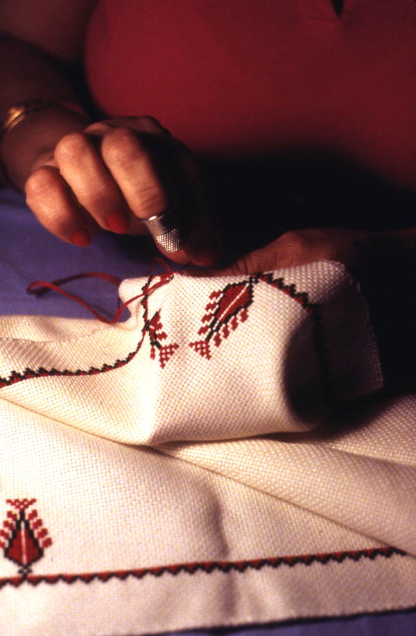 Nadia Michael doing Palestinian embroidery - Jacksonville, Florida.