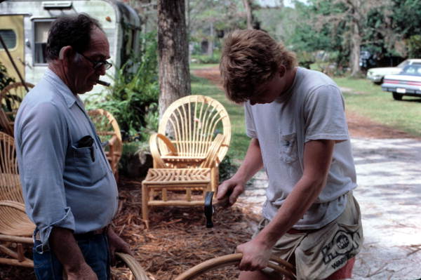 Furniture maker Robert Rudd mentoring apprentice Neil Brooks in the making of cypress furniture - Lake Worth, Florida.