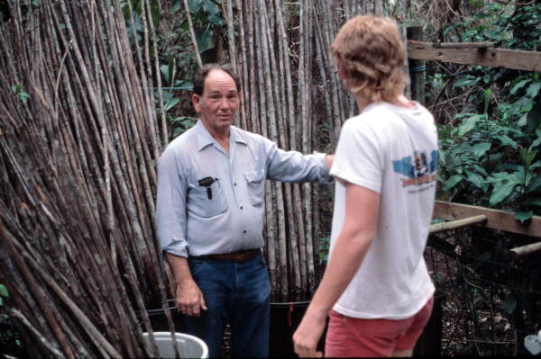 Furniture maker Robert Rudd mentoring apprentice Neil Brooks in the art of making cypress furniture - Lake Worth, Florida.