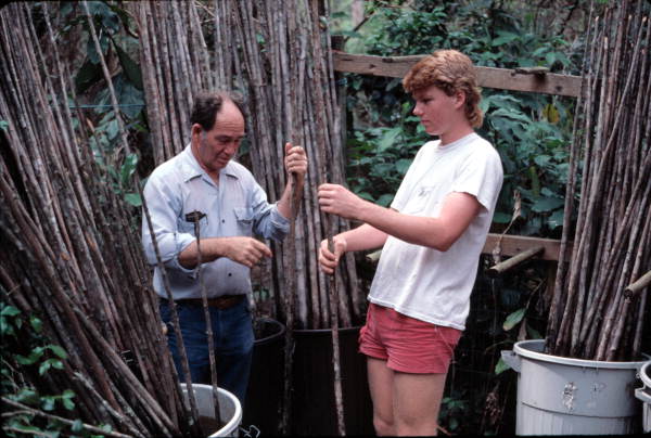 Furniture maker Robert Rudd mentoring apprentice Neil Brooks in the art of making cypress furniture - Lake Worth, Florida.