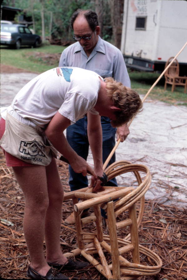 Apprentice Neil Brooks being mentored by furniture maker Robert Rudd in the art of making cypress furniture - Lake Worth, Florida.