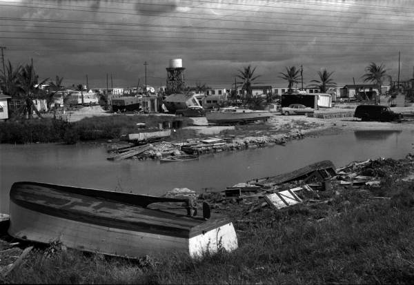 View of debris left in the wake of Hurricane Donna.