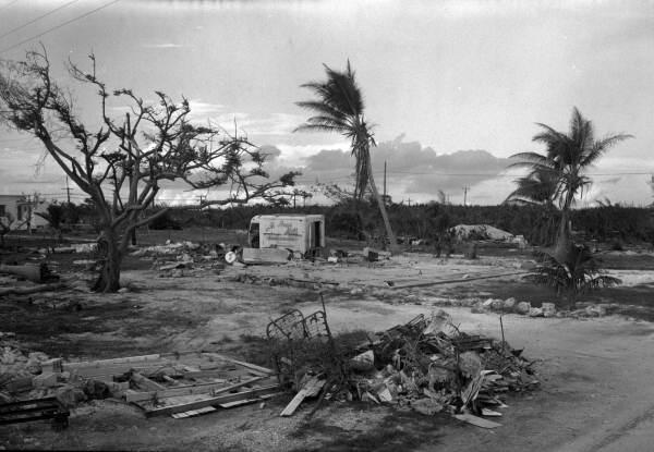 View of debris left in the wake of Hurricane Donna.