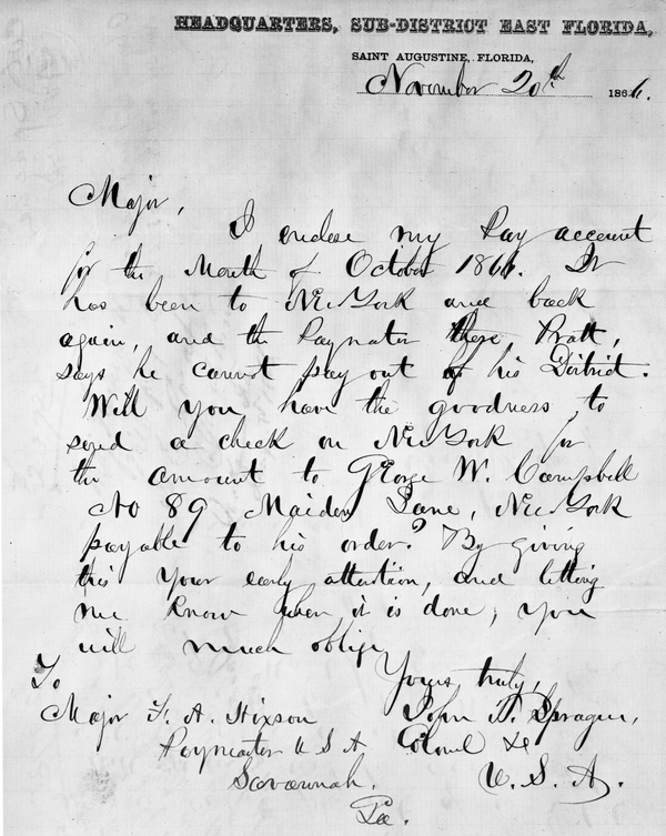 Letter from J. T. Sprague to Major F. A. Hixon
