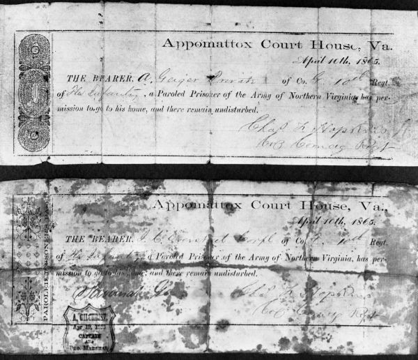 Paroled Confederate prisoner-of-war passes