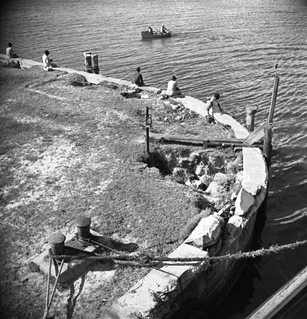 People fishing from the banks of the Saint Johns River