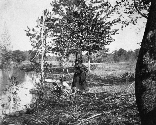 Two women and a child fishing the Apalachicola River