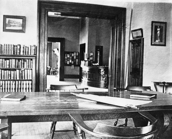 View of the circulation desk from reading room