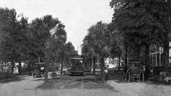 Main Street with trolley and cars - Jacksonville, Florida.