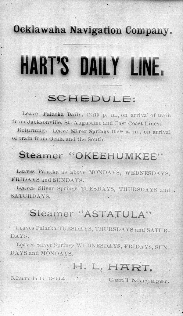 Advertising card for the Hart Line Ships - Palatka, Florida