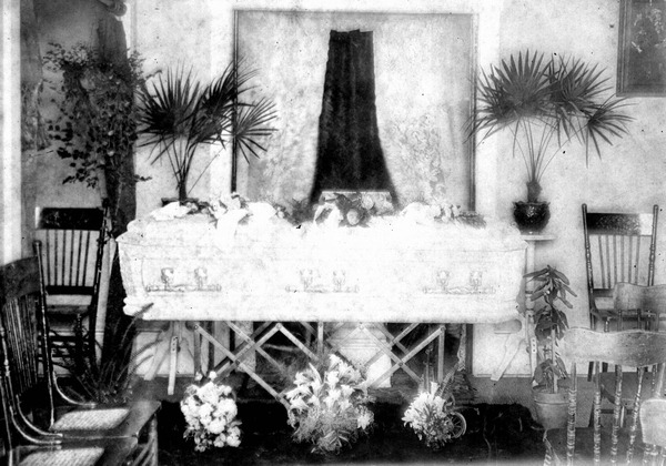 Casket in parlor - Palatka, Florida